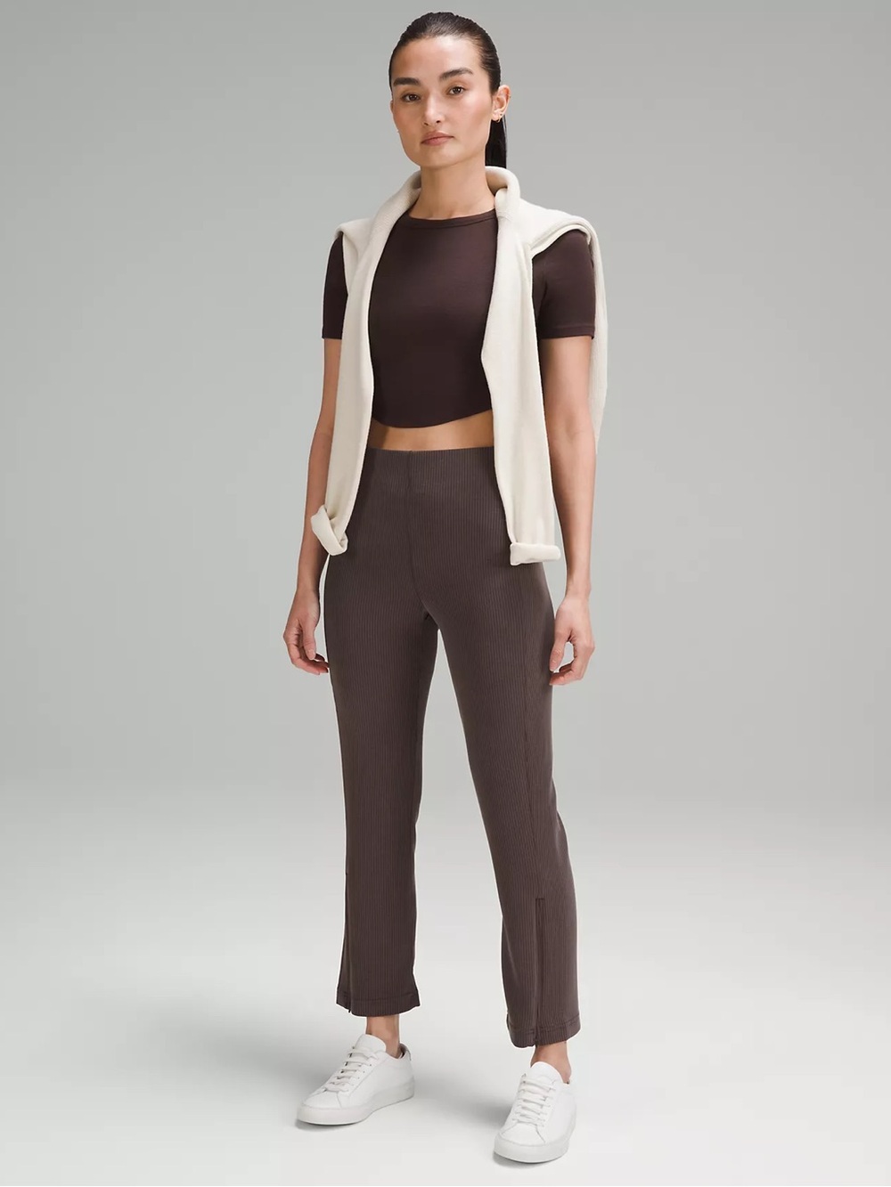 Lululemon Ribbed Softstreme Zip-Leg High-Rise Cropped Pant 25" Size 12 Espresso